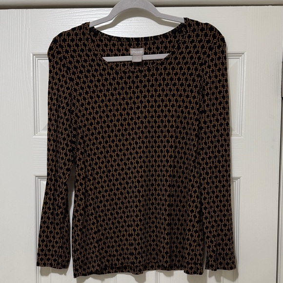 Chico's Tops - Chico's Black and Tan Geometric Long Sleeve Top Chico size 0 (US size 8)